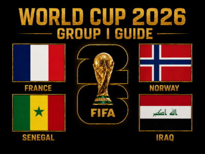 World Cup 2026 Group I Guide featured image with France, Senegal, Norway and Iraq flags around a gold World Cup trophy.