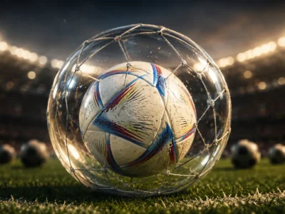 Symbolic football image showing a modern tournament-style ball trapped inside a transparent bubble on a stadium pitch, representing World Cup 2026 knockout bubble teams.