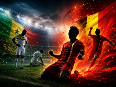 Symbolic featured image of Belgium’s dramatic World Cup comeback against Senegal, showing red Belgian energy rising after a late knockout thriller.