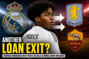 Endrick pictured in a Real Madrid shirt as Aston Villa and Roma emerge as possible destinations for another loan move.