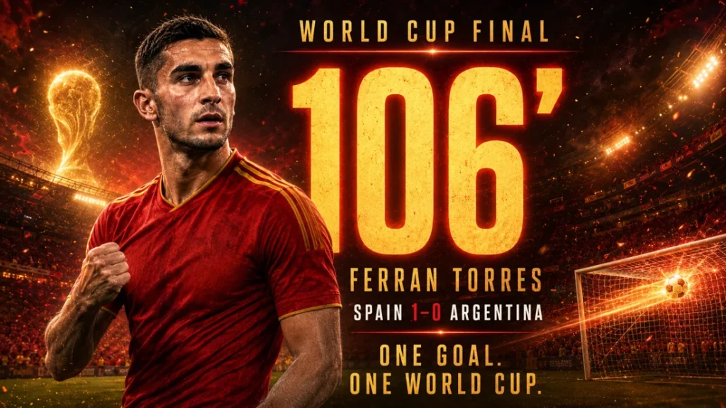 Ferran Torres celebrating after scoring in the 106th minute of the World Cup final as Spain beat Argentina 1-0.
