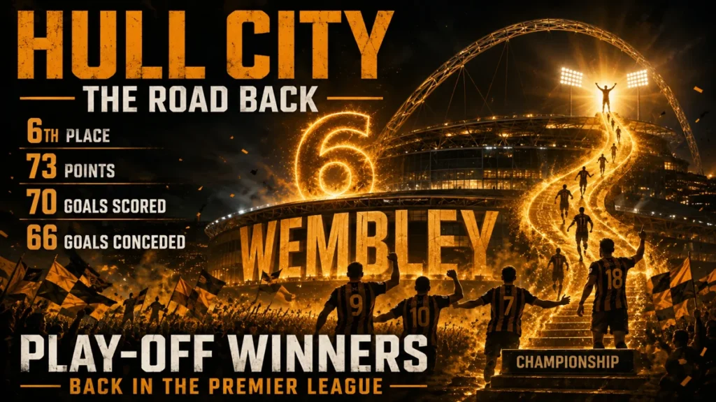 Hull City road back to the Premier League after finishing sixth with 73 points and winning the Championship play-offs.