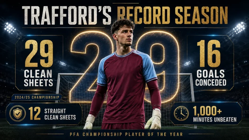 James Trafford record 2024/25 Championship season with 29 clean sheets and only 16 goals conceded.