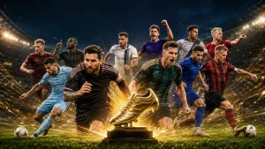 MLS top scorers 2026 Golden Boot race with leading goalscorers competing around a golden boot trophy