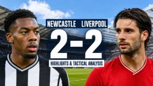 Anthony Elanga and Dominik Szoboszlai in a Newcastle 2-2 Liverpool highlights and tactical analysis graphic