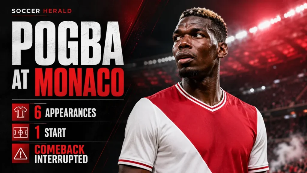 Paul Pogba at Monaco with 6 appearances, 1 start and comeback interrupted