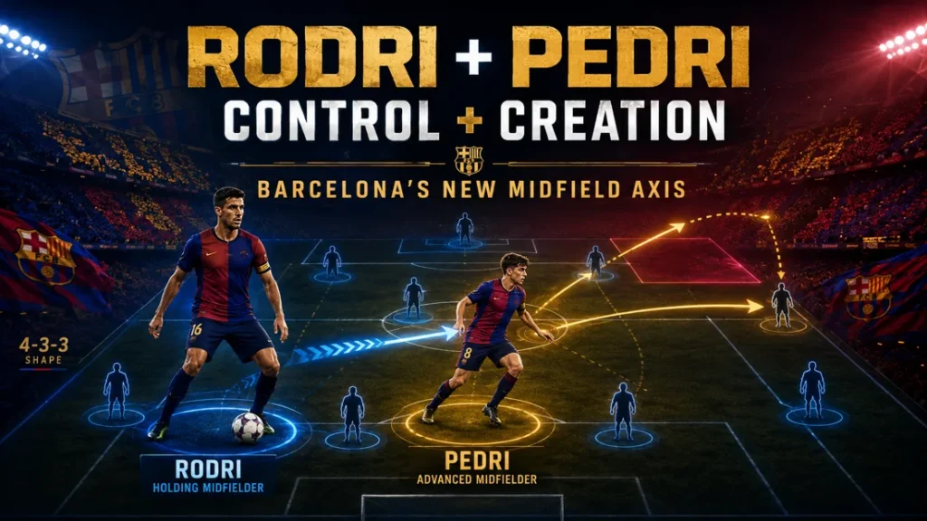Rodri and Pedri in Barcelona’s new midfield axis with a 4-3-3 tactical structure